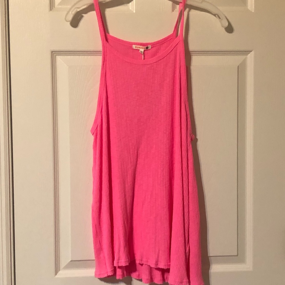 Sundry Strappy Ribbed Tank Top Neon Pink